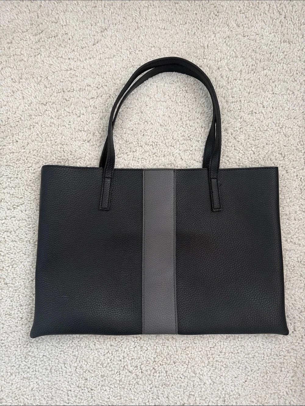 Black Tote Bag with Gray Center Stripe
